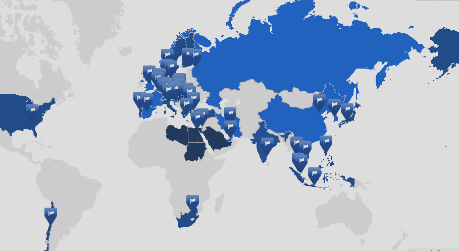 Implantations ECOM dans le Monde